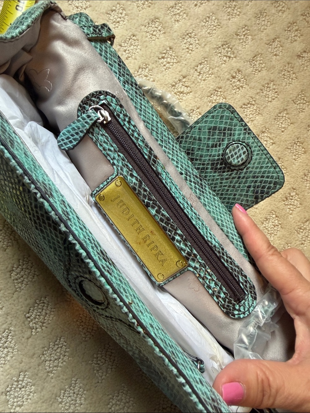 Judith Ripka Turquoise Snakeskin-Effect Shoulder Bag - Picture 3 of 3